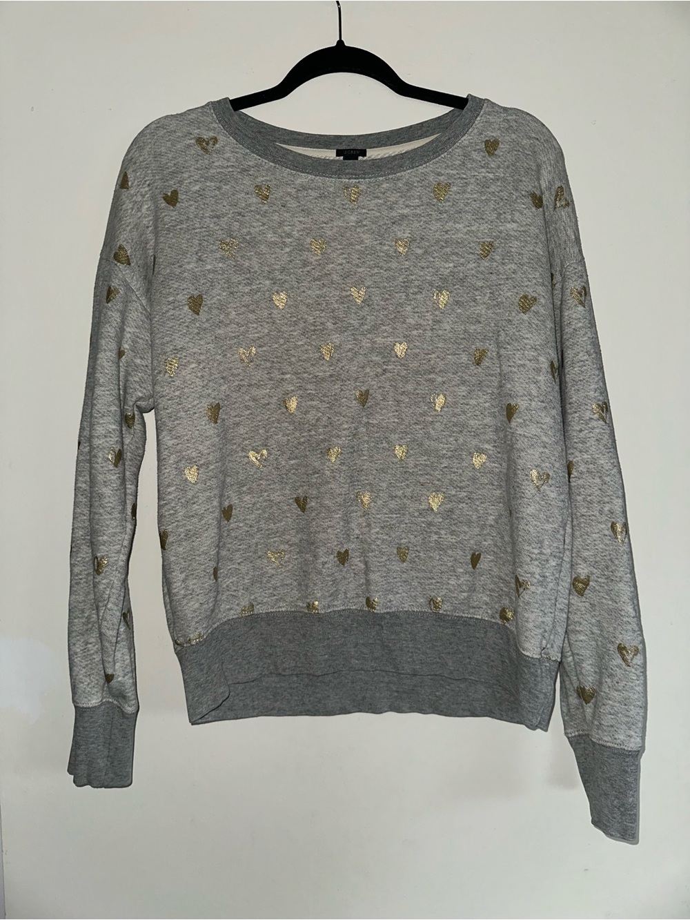 J. Crew Gray Crewneck Sweatshirt with Gold Heart Print